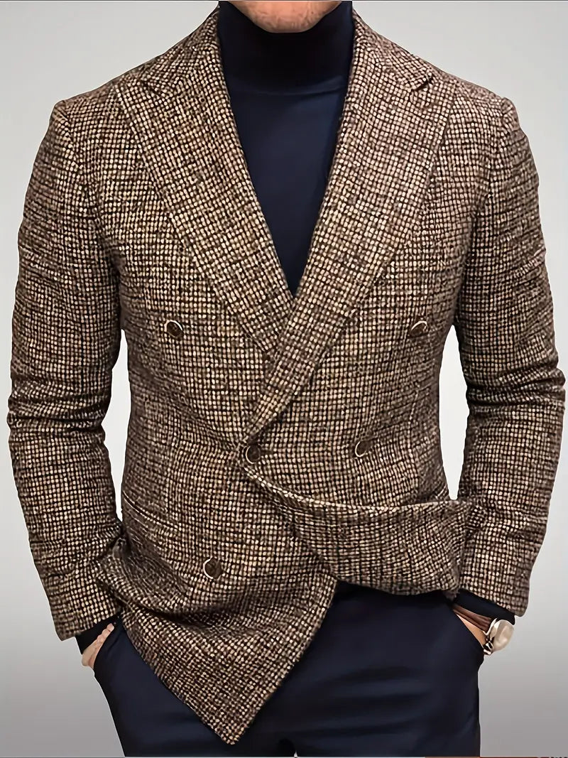 Elegant Kavaj | Rutig Dubbelknäppt Kavaj för Män med Slim Fit | Perfekt för Affärer och Sociala Tillfällen 1