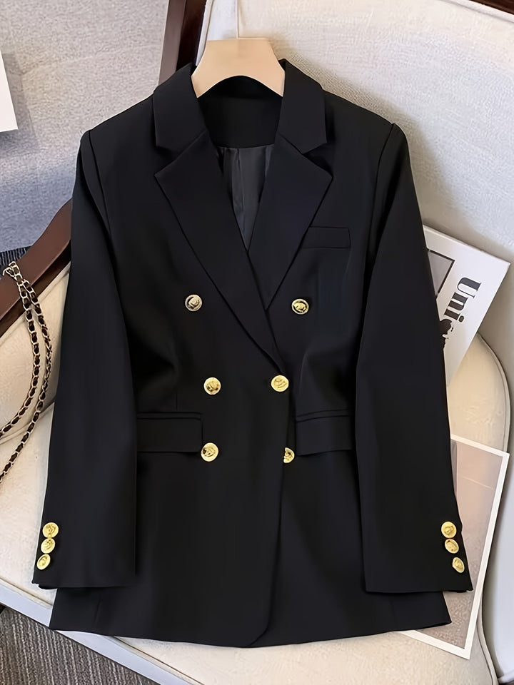 Elegant Kavaj | Svart Kavaj Dam med Dubbelknäppt Design & Guldfärgade Knappar | Tidlös Stil för Arbete och Fest 0
