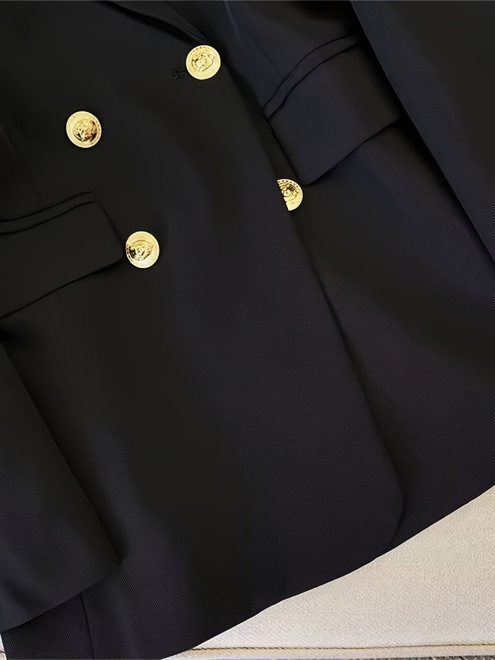 Elegant Kavaj | Svart Kavaj Dam med Dubbelknäppt Design & Guldfärgade Knappar | Tidlös Stil för Arbete och Fest 6