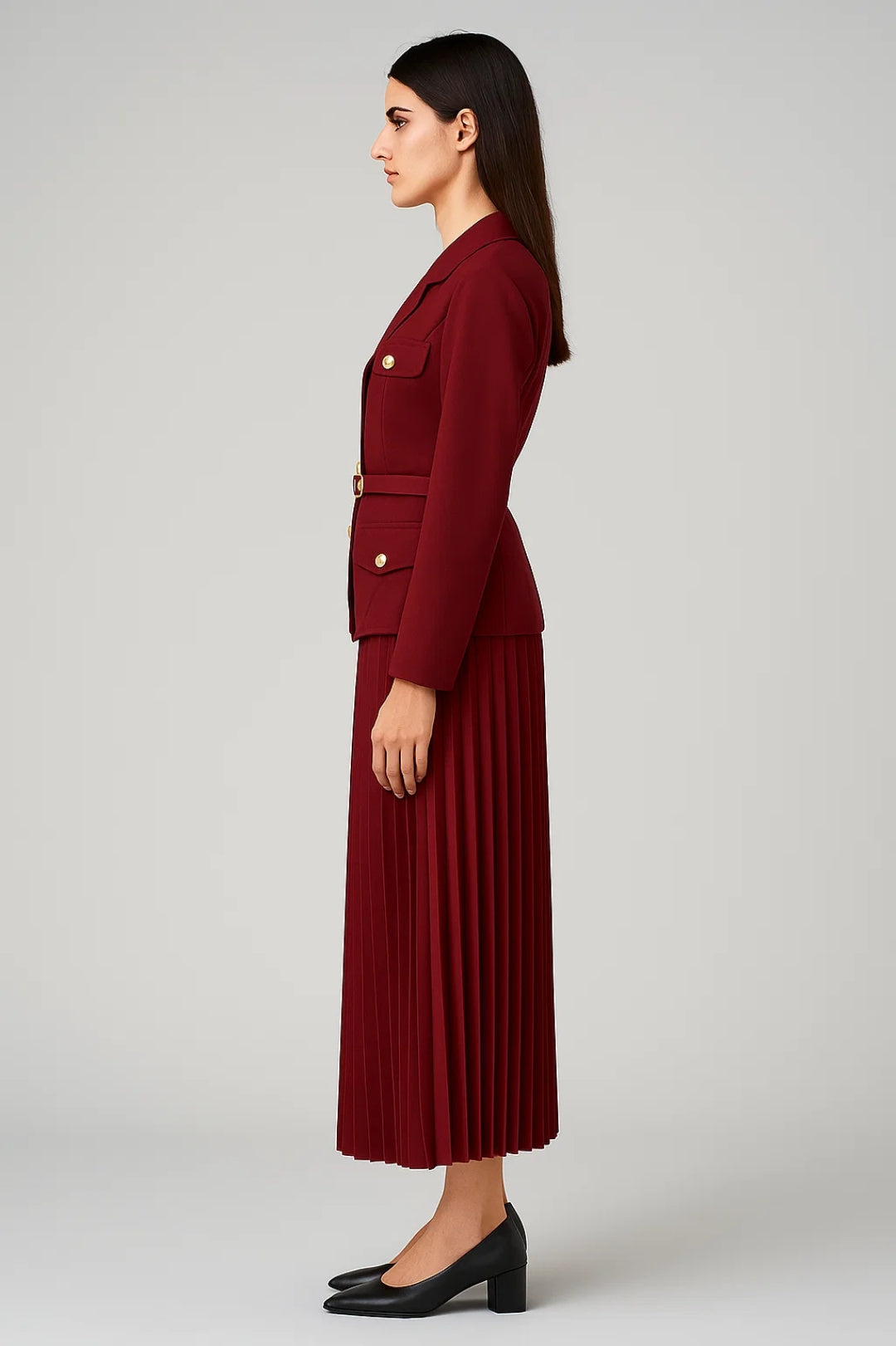 Elegant Kavaj och Midikjol Set för Kvinnor med Skräddarsydd Design | Perfekt för Formella Tillfällen 1
