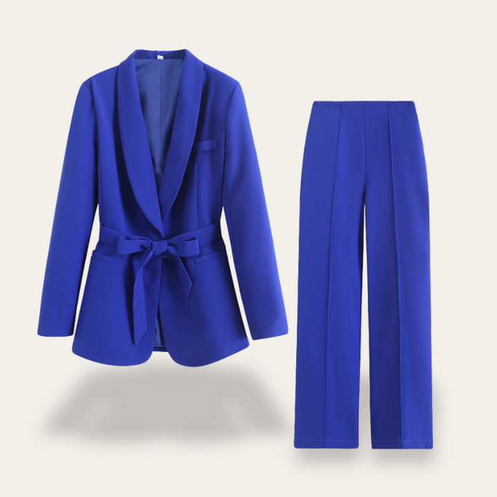 Elegant Kavaj och Vida Byxor Set för Kvinnor med Knytbälte | Perfekt för Arbete och Kvällslook 2