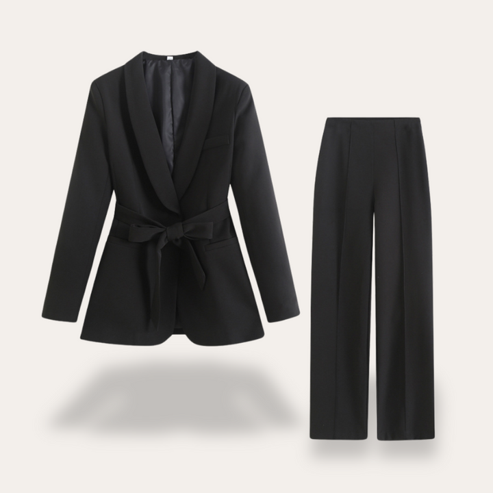 Elegant Kavaj och Vida Byxor Set för Kvinnor med Knytbälte | Perfekt för Arbete och Kvällslook 3
