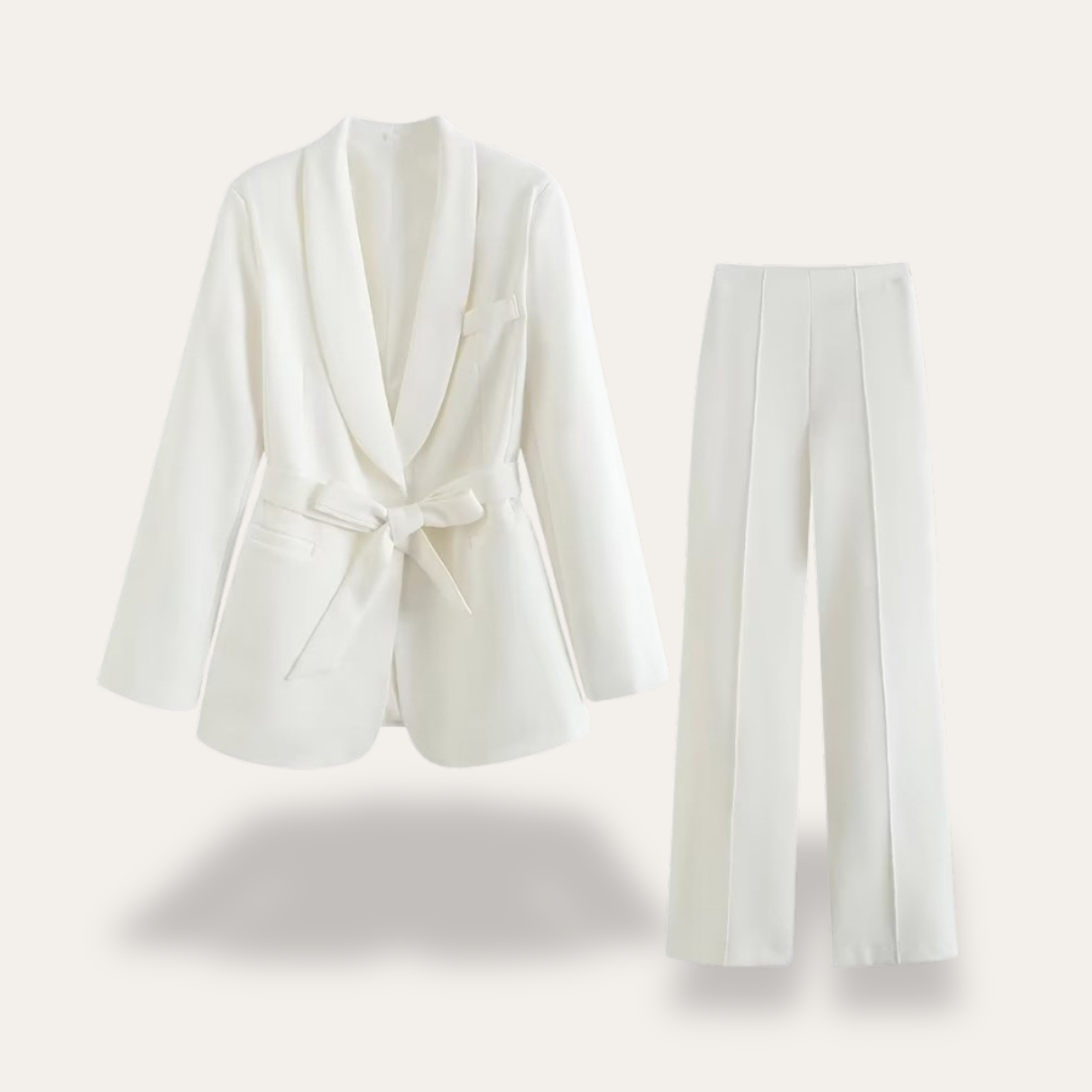 Elegant Kavaj och Vida Byxor Set för Kvinnor med Knytbälte | Perfekt för Arbete och Kvällslook 4