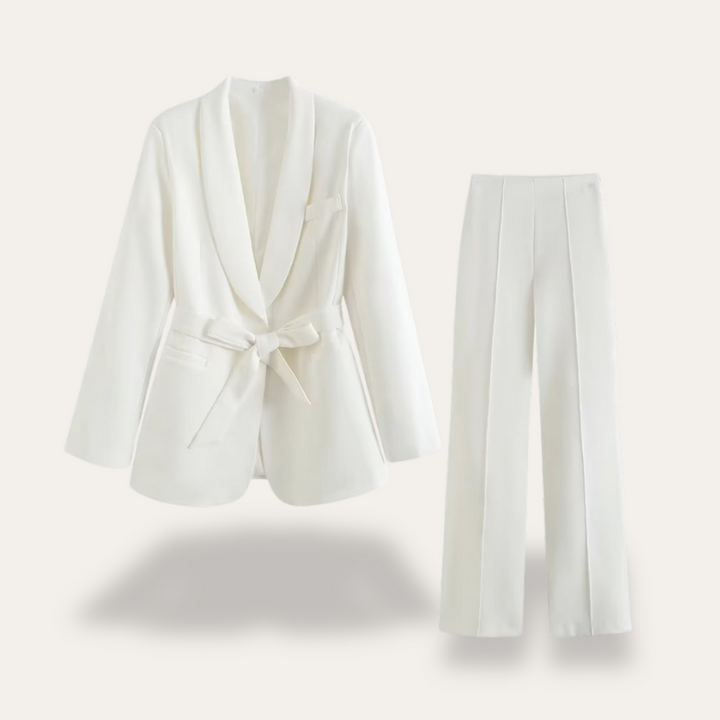Elegant Kavaj och Vida Byxor Set för Kvinnor med Knytbälte | Perfekt för Arbete och Kvällslook 4