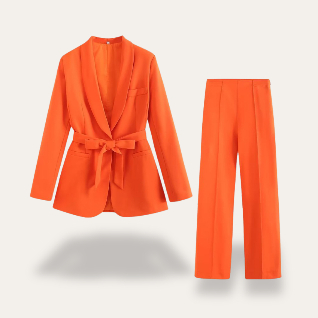 Elegant Kavaj och Vida Byxor Set för Kvinnor med Knytbälte | Perfekt för Arbete och Kvällslook 5
