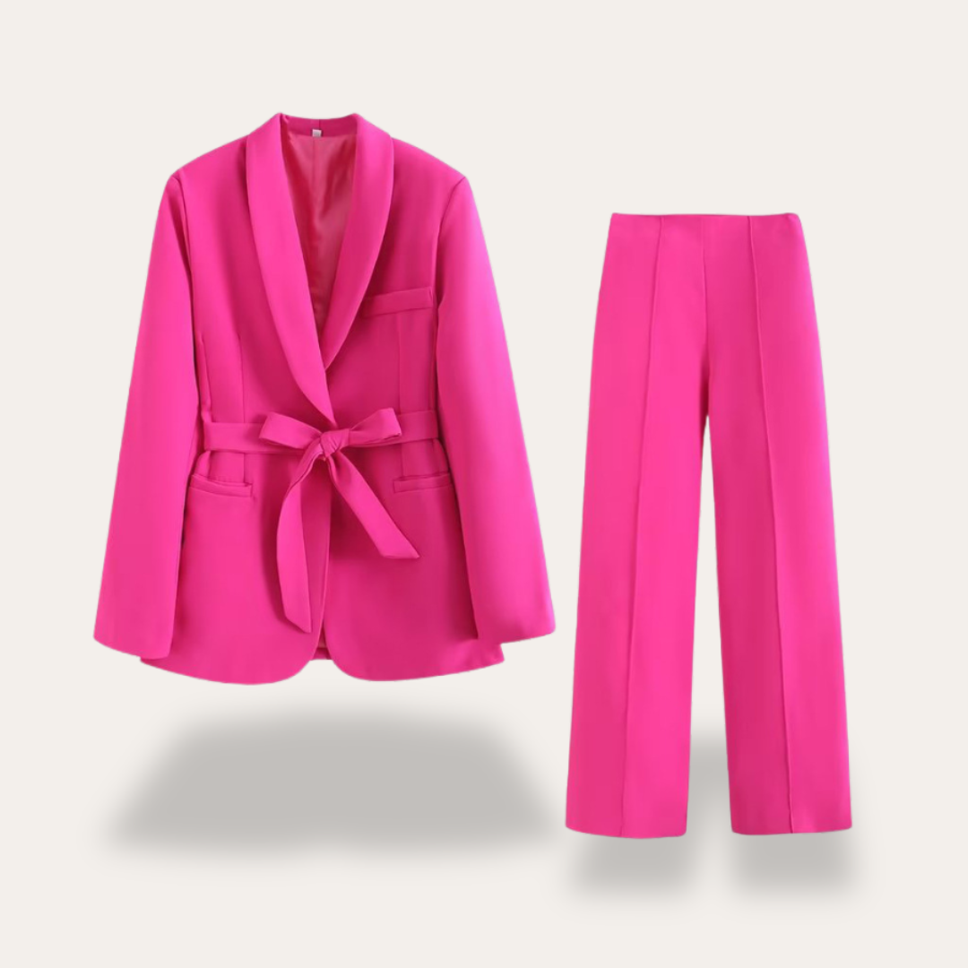 Elegant Kavaj och Vida Byxor Set för Kvinnor med Knytbälte | Perfekt för Arbete och Kvällslook 6