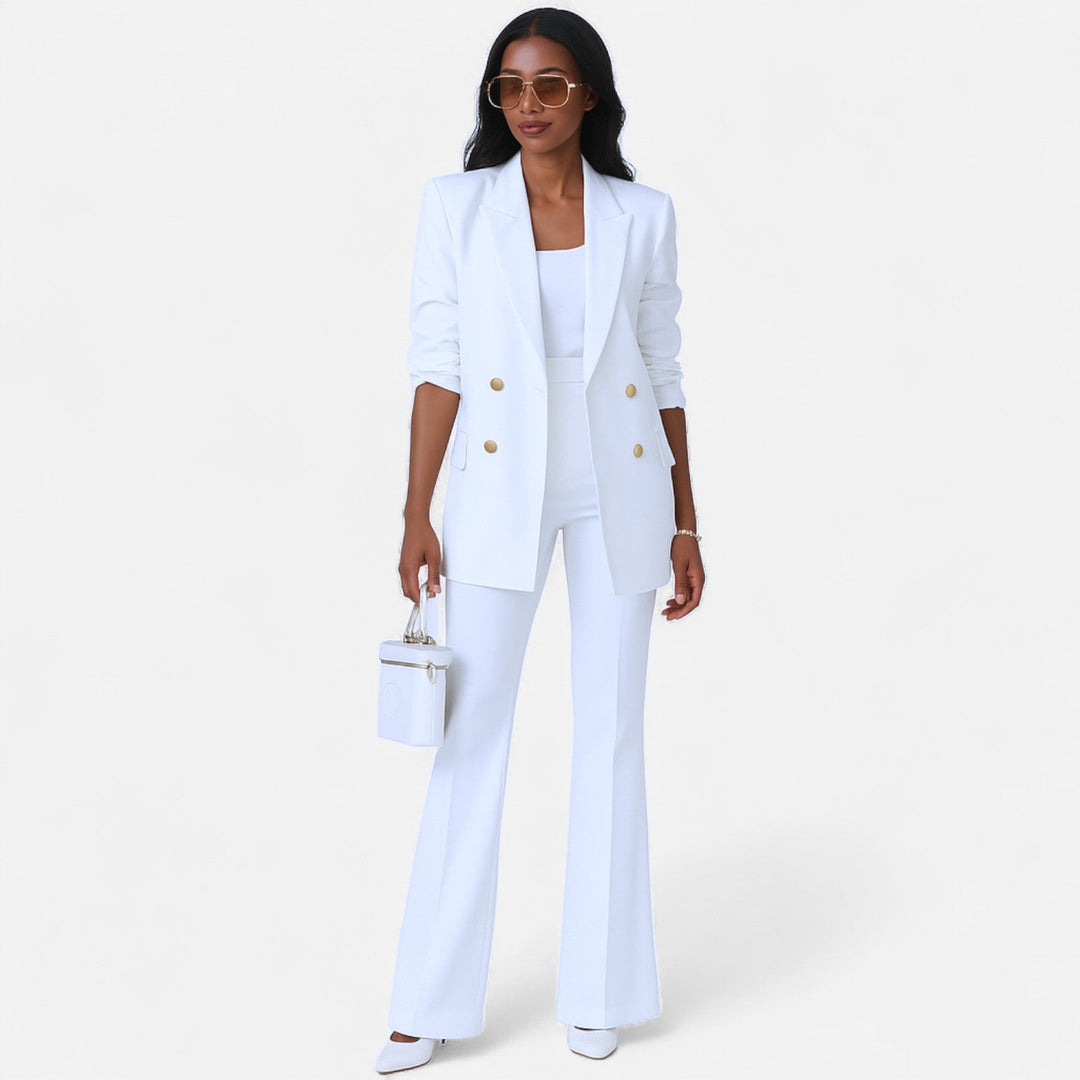 Elegant Kavajbyxa Set | Dubbelknäppt Design med Guldfärgade Knappar | Tidlös Stil för Affär och Fest 0