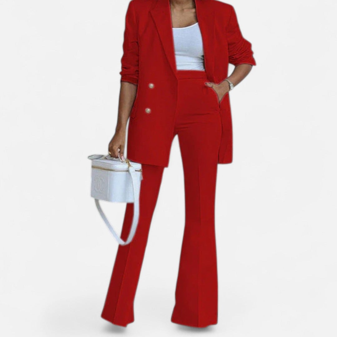 Elegant Kavajbyxa Set | Dubbelknäppt Design med Guldfärgade Knappar | Tidlös Stil för Affär och Fest 3