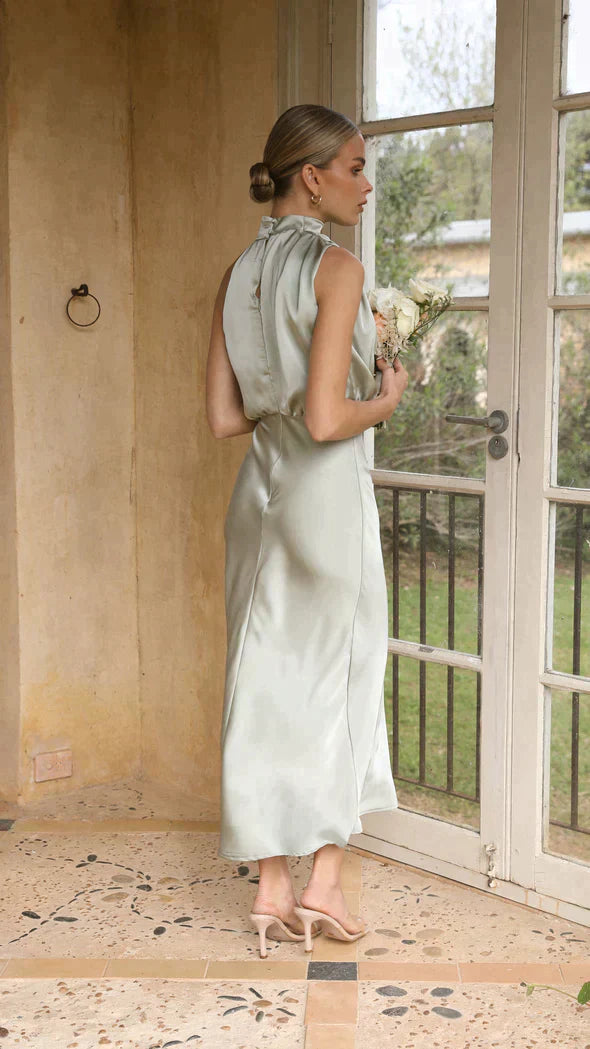 Elegant Klänning Dam | Halter Midi Klänning med Draperad Halsringning | Perfekt för Bröllop och Sommarfester 3