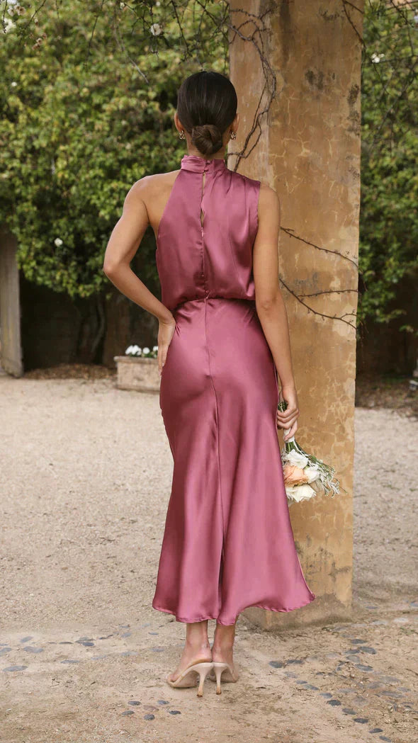 Elegant Klänning Dam | Halter Midi Klänning med Draperad Halsringning | Perfekt för Bröllop och Sommarfester 5