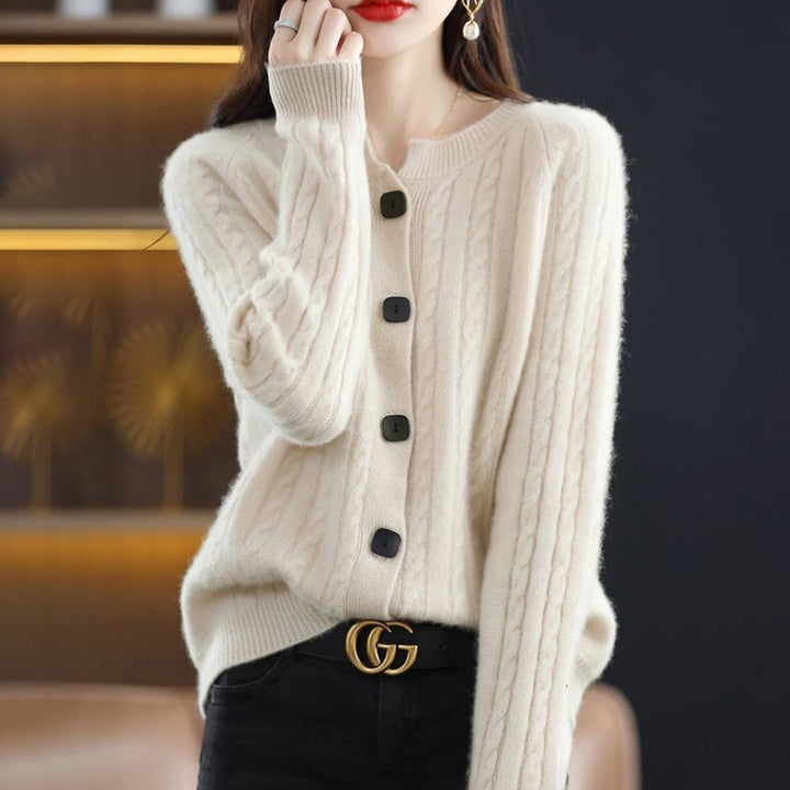 Elegant Knäppt Cardigan för Kvinnor med Kabelmönster | Lätt och Bekväm för Kallare Årstider 0