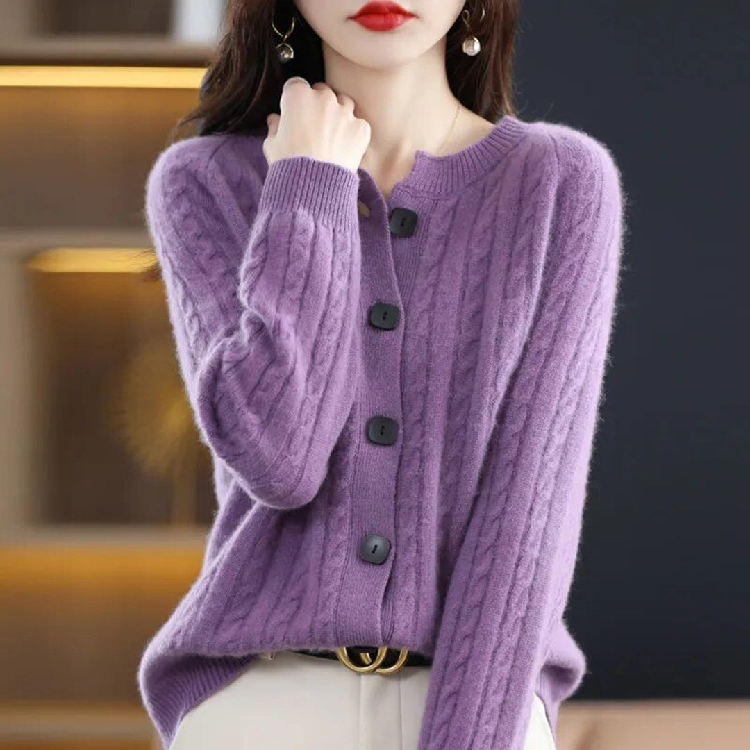 Elegant Knäppt Cardigan för Kvinnor med Kabelmönster | Lätt och Bekväm för Kallare Årstider 10