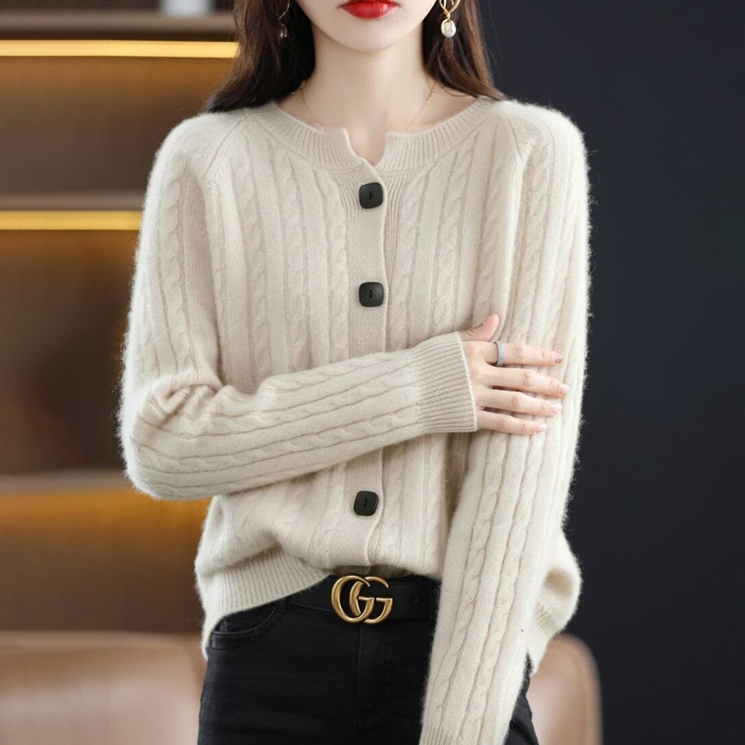 Elegant Knäppt Cardigan för Kvinnor med Kabelmönster | Lätt och Bekväm för Kallare Årstider 2