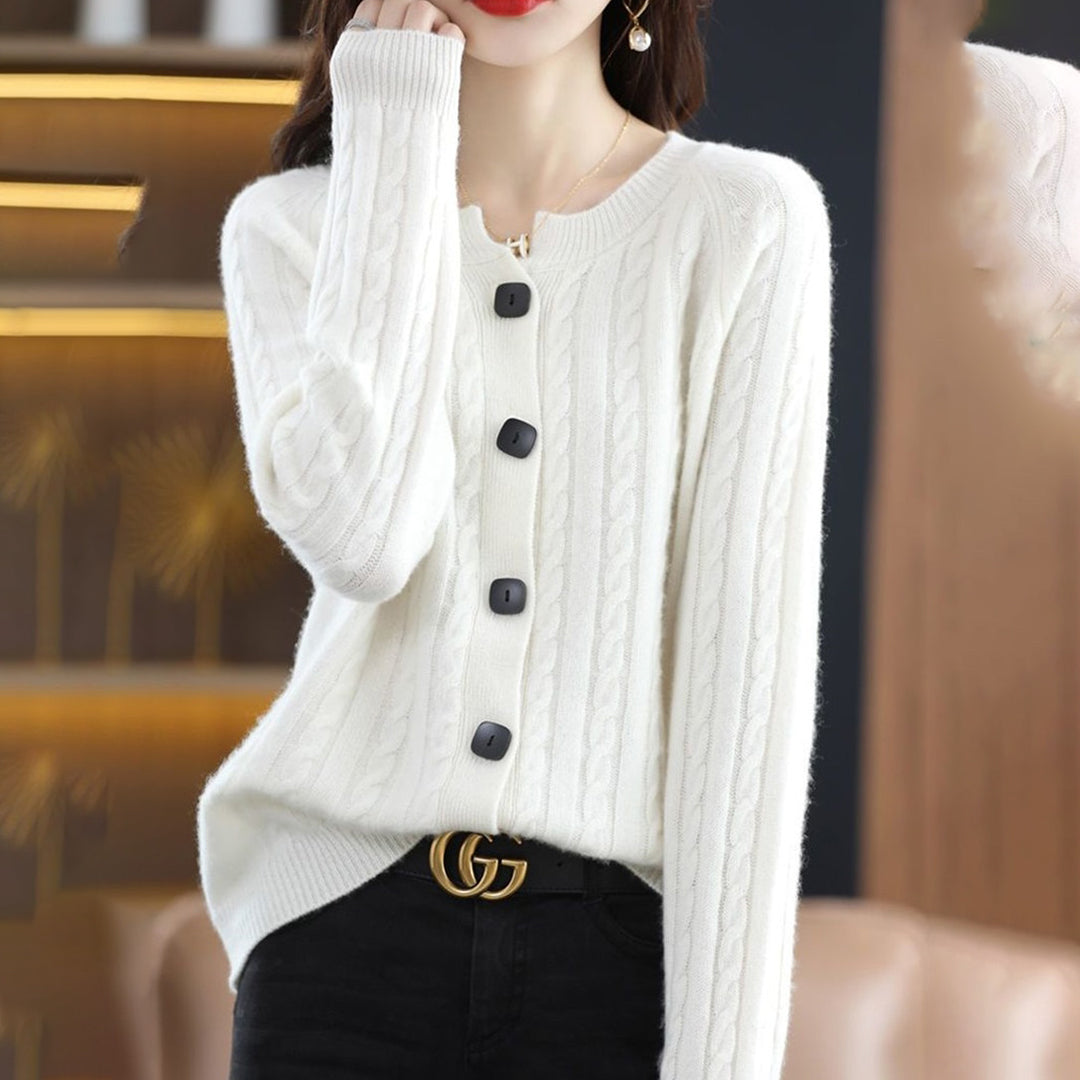 Elegant Knäppt Cardigan för Kvinnor med Kabelmönster | Lätt och Bekväm för Kallare Årstider 9