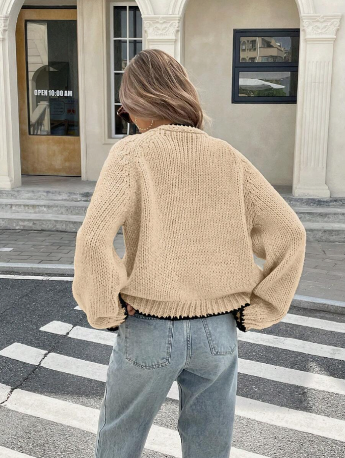Elegant Knytbandskofta för Kvinnor | Beskuren Stickad Layer med Kontrastkant för Avslappnad och Uppklädd Stil 6