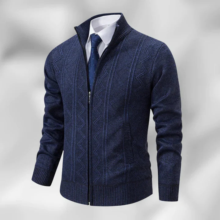 Elegant Kofta för Män med Dragkedja och Geometrisk Väv | Perfekt för Smart Casual Stil 0