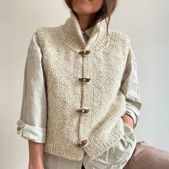 Elegant Korta Väst för Kvinnor i Beige med Dekorativa Knappar | Mjuk Stickad Design för Komfort och Stil 0