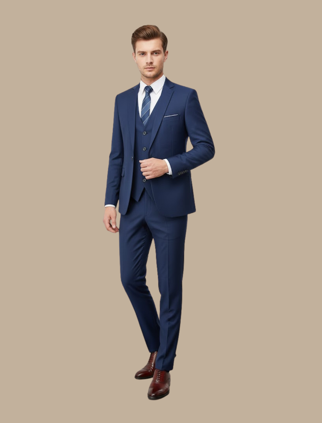 Elegant Kostym Herr | Tredelad Slim Fit Kostym med Skräddarsydd Design | Perfekt för Bröllop och Formella Tillfällen 1