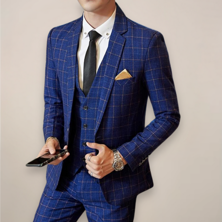 Elegant Kostym Herr | Tvådelad Rutig Kostym med Slim Fit | Perfekt för Bröllop och Affärsevenemang 0