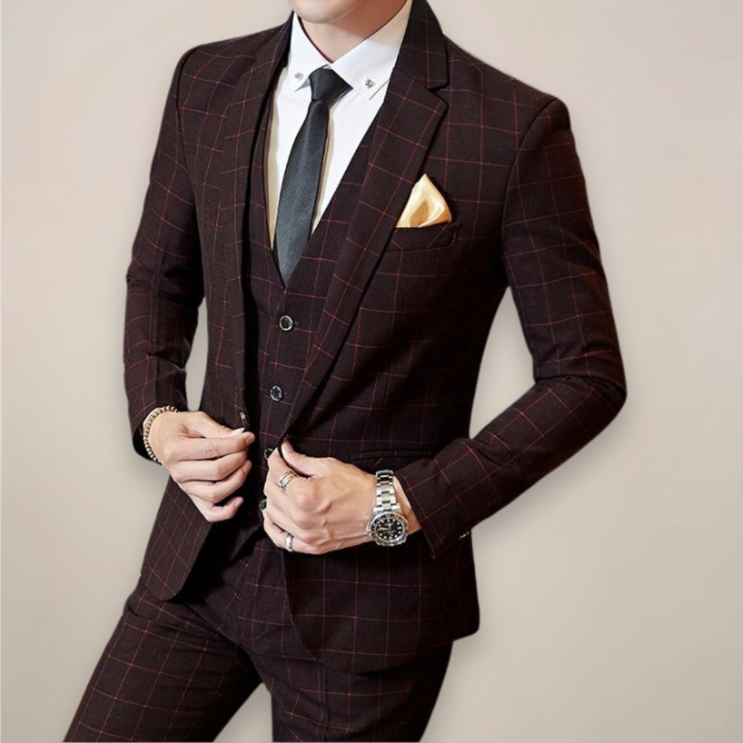 Elegant Kostym Herr | Tvådelad Rutig Kostym med Slim Fit | Perfekt för Bröllop och Affärsevenemang 1