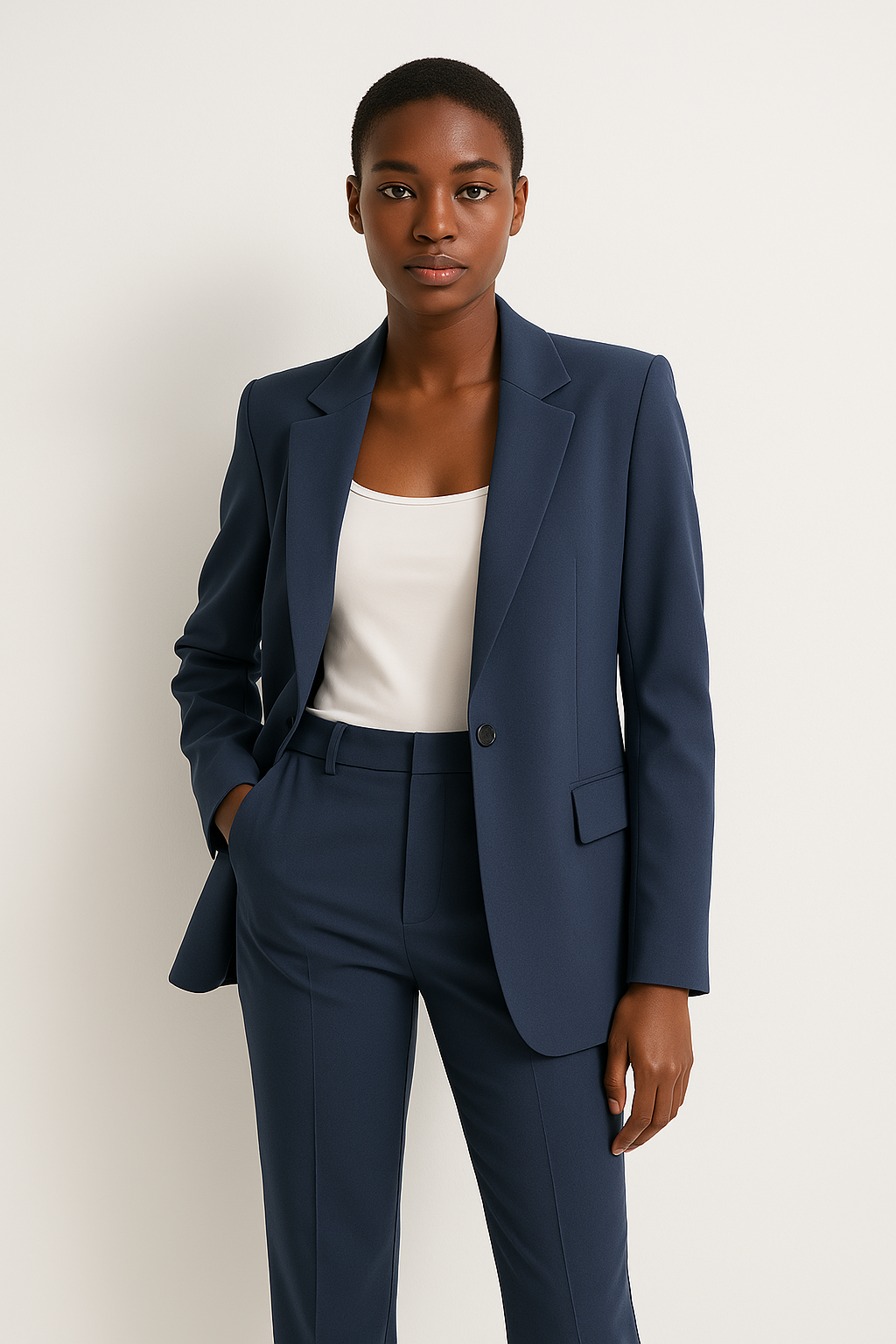 Elegant Kostym Kvinna med Longline Kavaj och Raka Ben | Tidlös Design för Arbete och Fritid 0