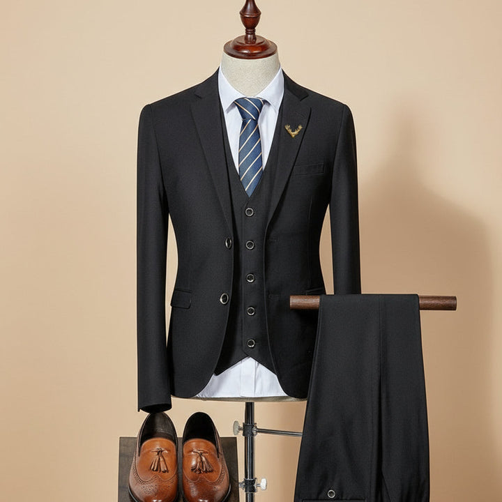 Elegant Kostymset | Slim Fit 3-delad Kostym med Väst | Perfekt för Bröllop och Formella Evenemang 0