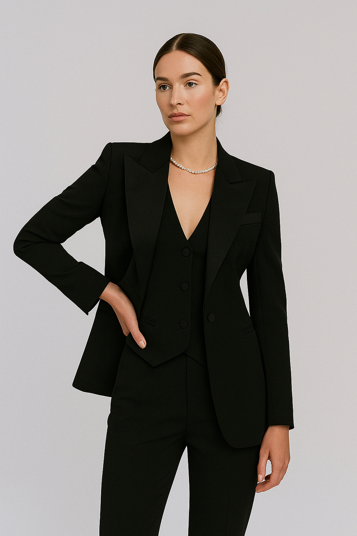 Elegant Kostymset för Kvinnor | Skräddarsydd Kavaj, Väst och Slim Fit-byxor | Tidlös Design för Professionell Stil 0