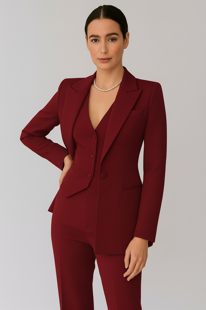 Elegant Kostymset för Kvinnor | Skräddarsydd Kavaj, Väst och Slim Fit-byxor | Tidlös Design för Professionell Stil 2