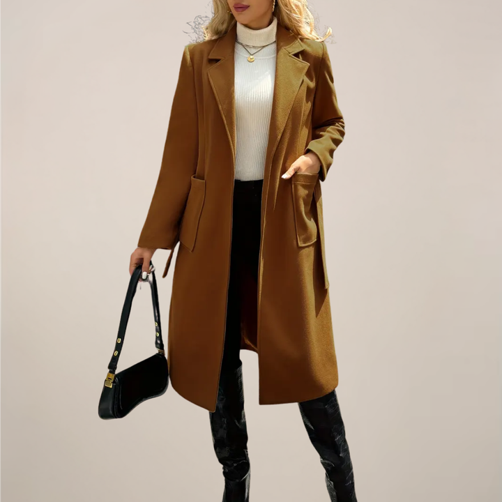 Elegant Lång Kappa med Bälte för Kvinnor | Skräddarsydd Design för Kallare Väder 3