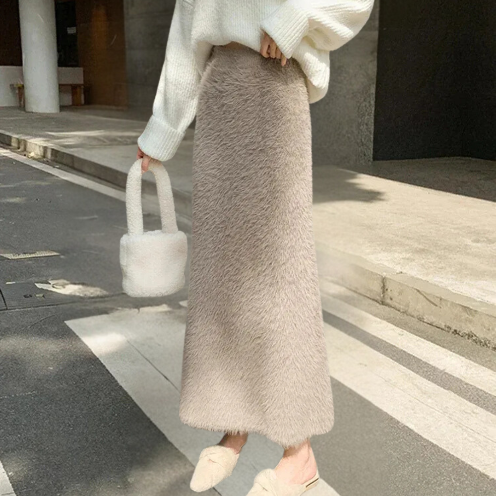 Elegant Lång Kjol Dam i Khaki med Hög Midja - Lyxig och Bekväm Design 0