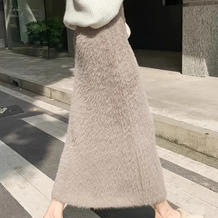 Elegant Lång Kjol Dam i Khaki med Hög Midja - Lyxig och Bekväm Design 1