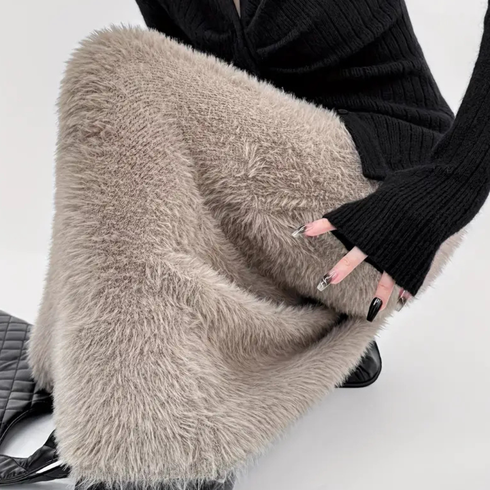 Elegant Lång Kjol Dam i Khaki med Hög Midja - Lyxig och Bekväm Design 2