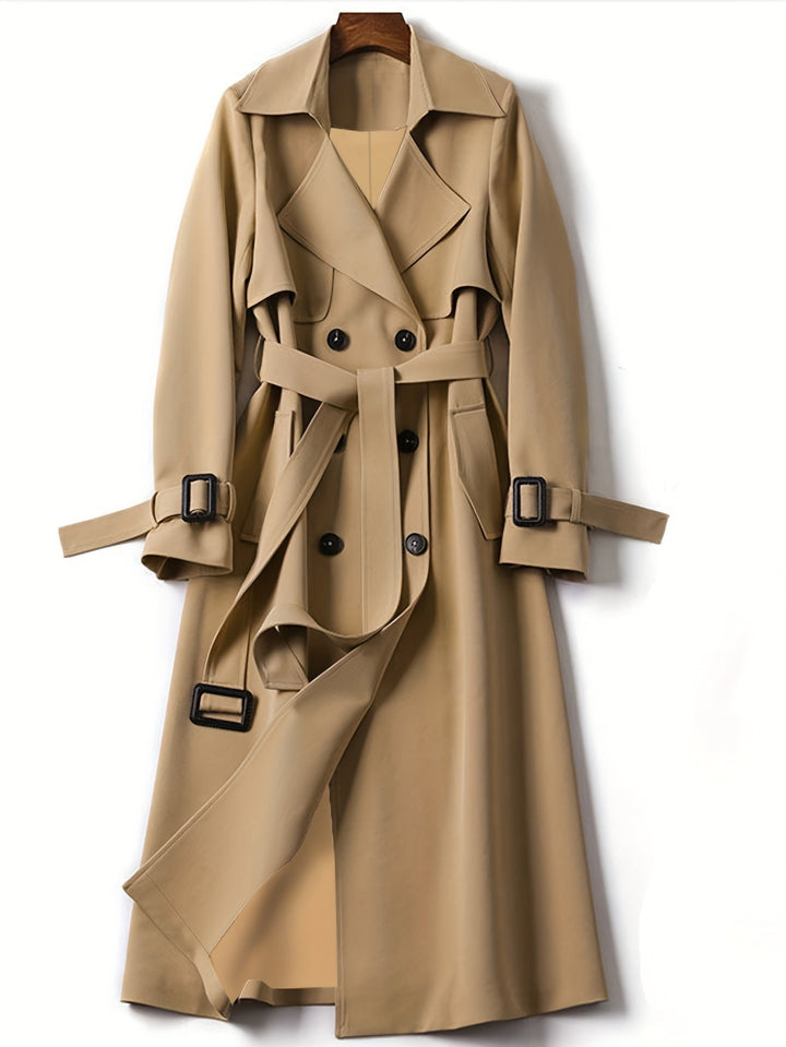 Elegant Lång Trenchcoat Dam med Dubbelknäppning | Vindskydd för Tidlös Stil 0