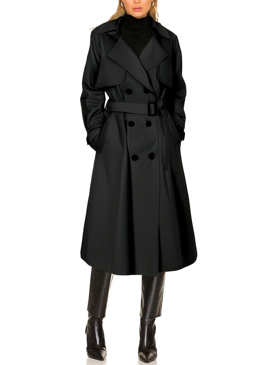 Elegant Lång Trenchcoat Dam med Dubbelknäppning | Vindskydd för Tidlös Stil 4