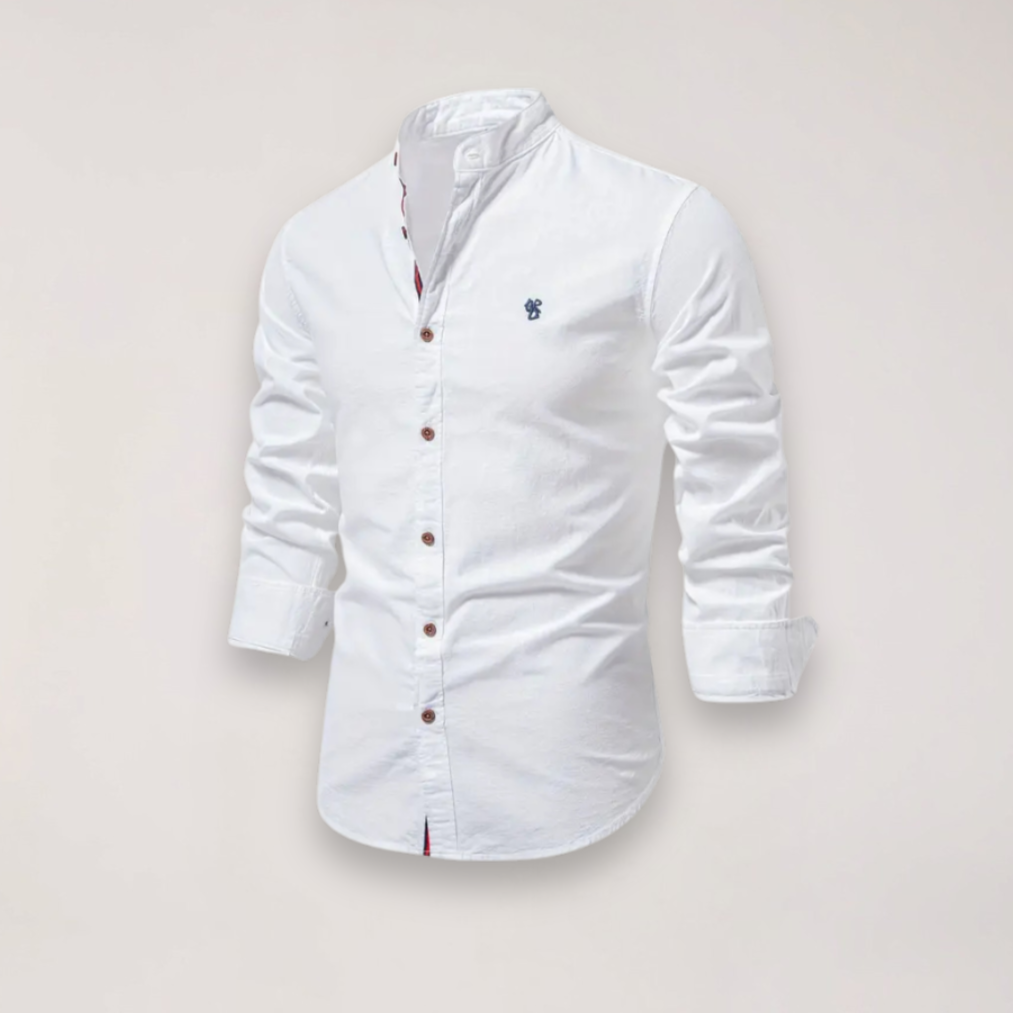 Elegant Långärmad Skjorta med Ståkrage och Subtilt Broderi | Mångsidig Design för Smart Casual Stil 0