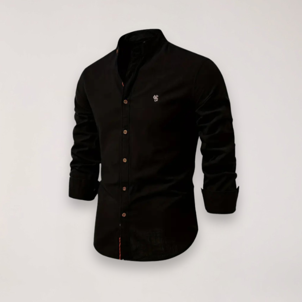 Elegant Långärmad Skjorta med Ståkrage och Subtilt Broderi | Mångsidig Design för Smart Casual Stil 1