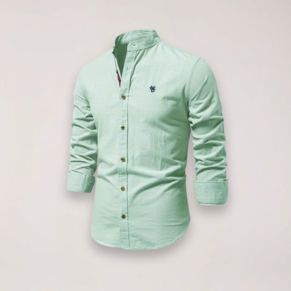 Elegant Långärmad Skjorta med Ståkrage och Subtilt Broderi | Mångsidig Design för Smart Casual Stil 10