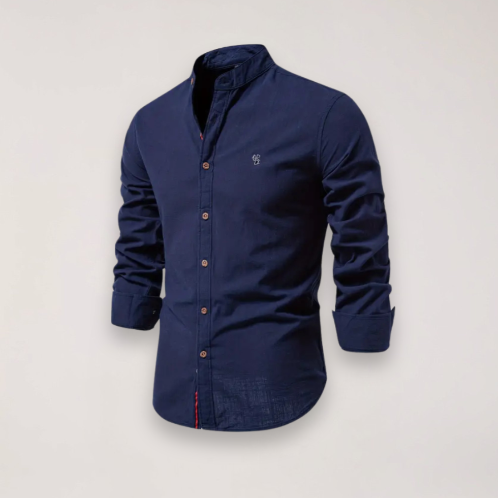 Elegant Långärmad Skjorta med Ståkrage och Subtilt Broderi | Mångsidig Design för Smart Casual Stil 11