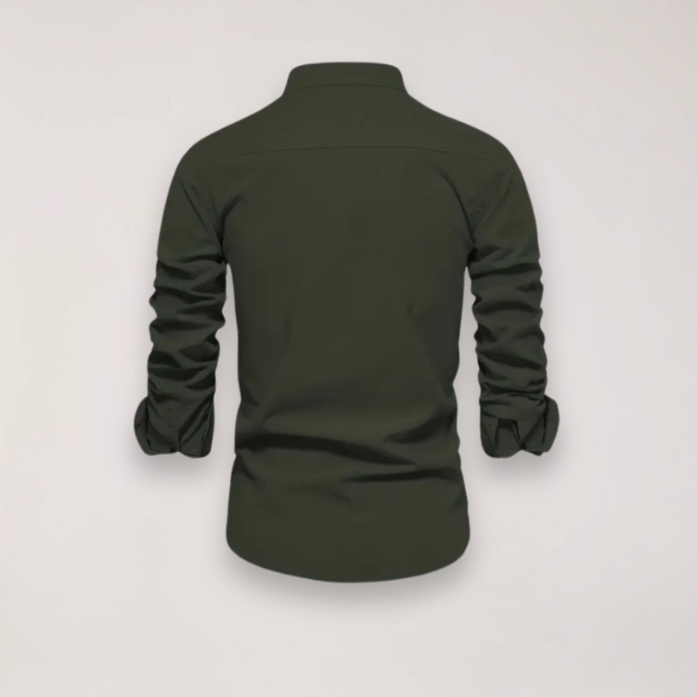 Elegant Långärmad Skjorta med Ståkrage och Subtilt Broderi | Mångsidig Design för Smart Casual Stil 3