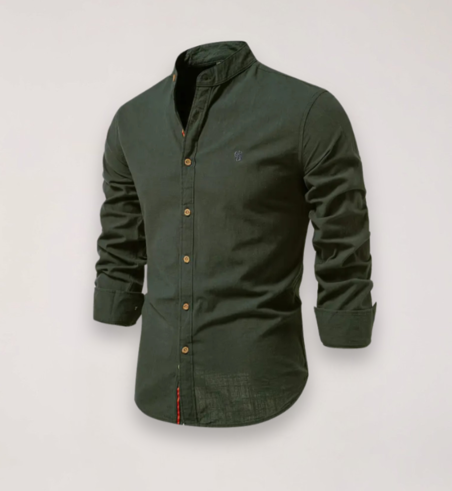 Elegant Långärmad Skjorta med Ståkrage och Subtilt Broderi | Mångsidig Design för Smart Casual Stil 4