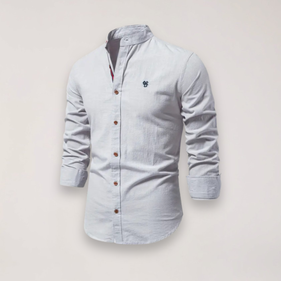 Elegant Långärmad Skjorta med Ståkrage och Subtilt Broderi | Mångsidig Design för Smart Casual Stil 5