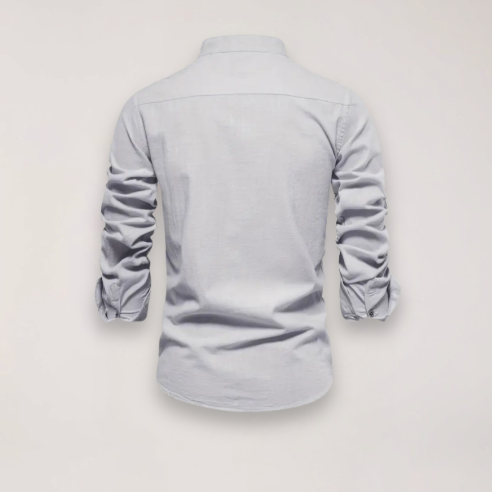 Elegant Långärmad Skjorta med Ståkrage och Subtilt Broderi | Mångsidig Design för Smart Casual Stil 6