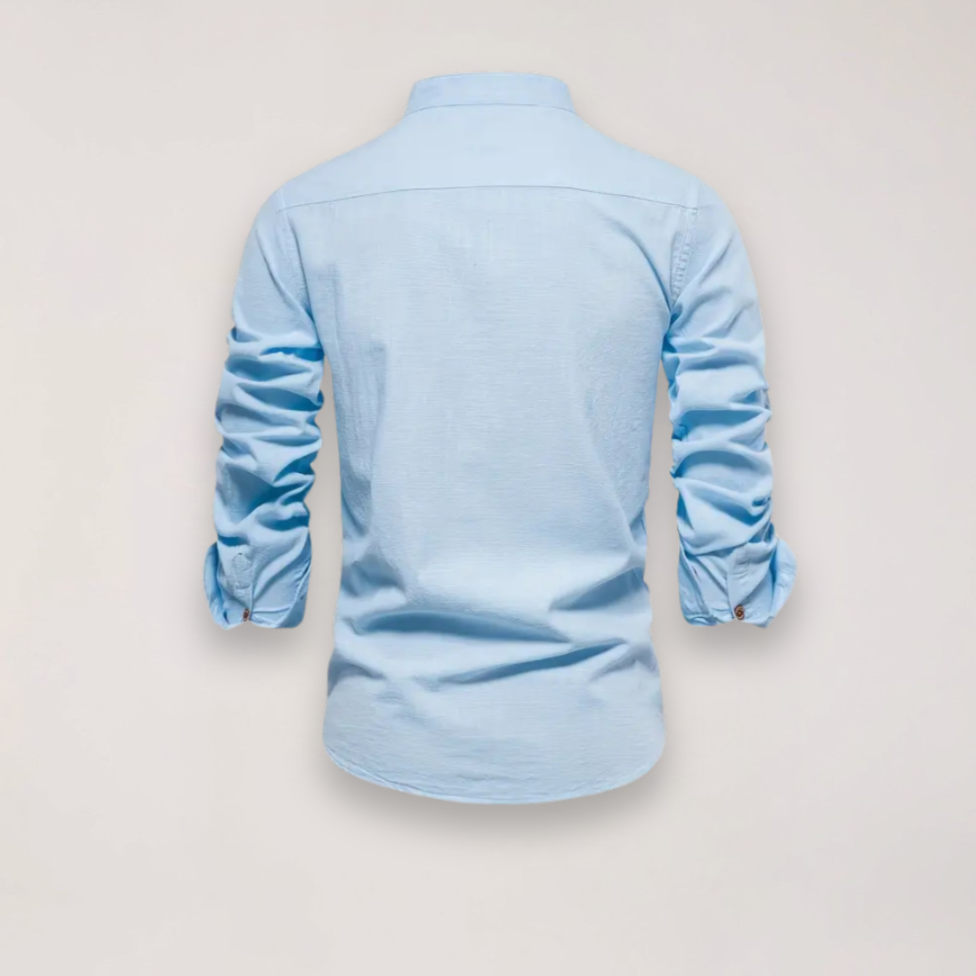 Elegant Långärmad Skjorta med Ståkrage och Subtilt Broderi | Mångsidig Design för Smart Casual Stil 8