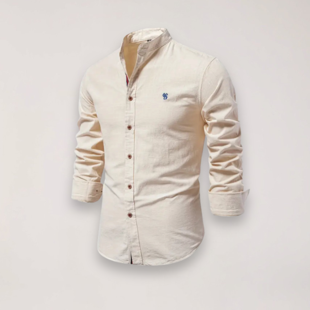Elegant Långärmad Skjorta med Ståkrage och Subtilt Broderi | Mångsidig Design för Smart Casual Stil 9