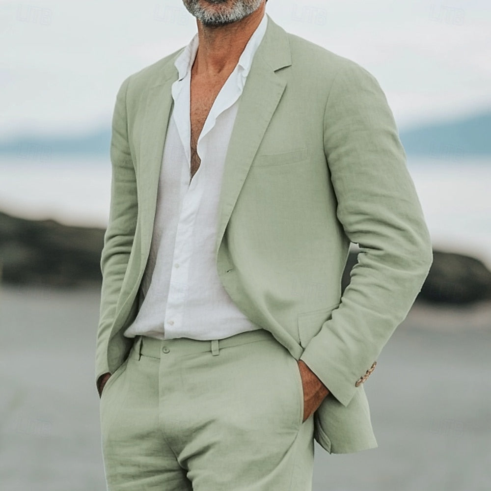 Elegant Linnekostym Herr | Lätt Sommarkavaj och Byxor för Avslappnad Stil 0