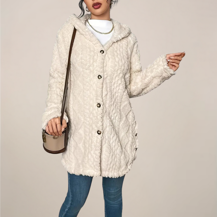 Elegant Longline Cardigan för Damer med Huvud och Diamantmönster | Varm och Bekväm för Kalla Dagar 0