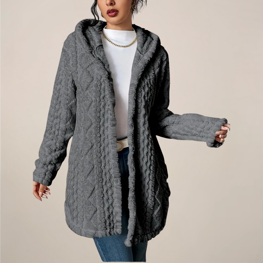 Elegant Longline Cardigan för Damer med Huvud och Diamantmönster | Varm och Bekväm för Kalla Dagar 1