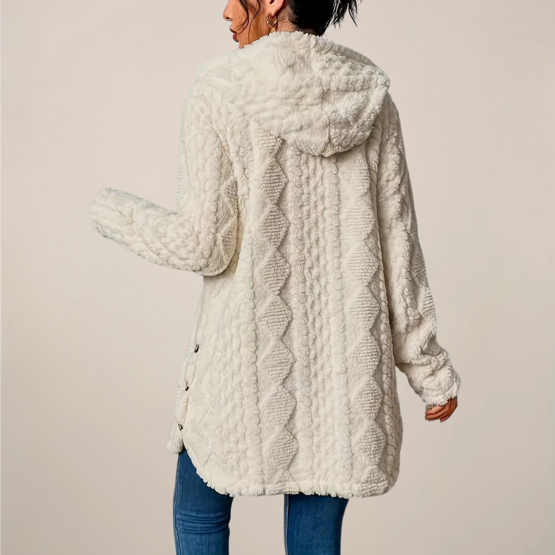 Elegant Longline Cardigan för Damer med Huvud och Diamantmönster | Varm och Bekväm för Kalla Dagar 3