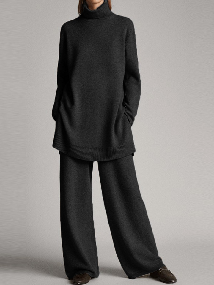 Elegant Lounge Set | Oversize Turtleneck &amp; Wide Leg Pants for Relaxed Style 0