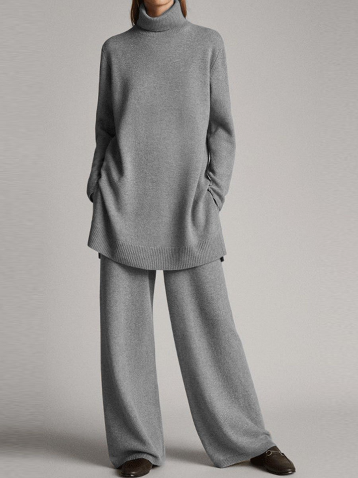 Elegant Lounge Set | Oversize Turtleneck &amp; Wide Leg Pants for Relaxed Style 2